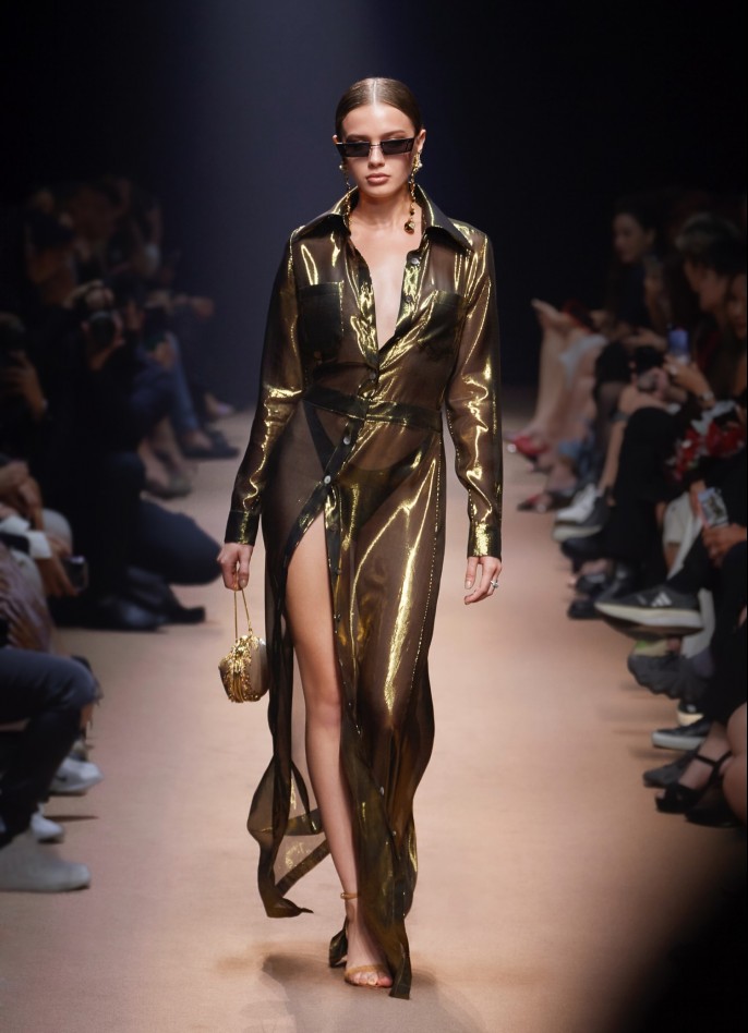 GOLD SILK LAMÉ SHIRT DRESS